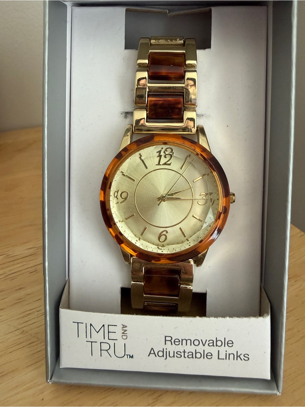 Time and Tru Gold Watch with Tortoiseshell Accent Links